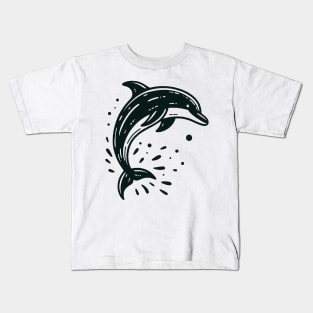 Stick Figure of a Dolphin in Black Ink Kids T-Shirt